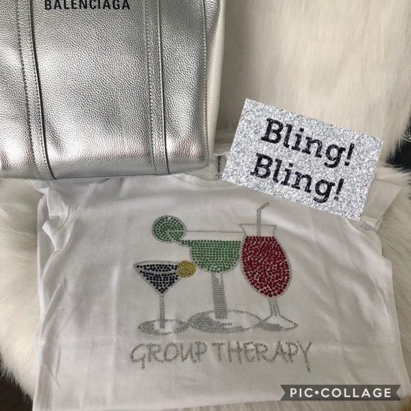 “Group Therapy” - White T w/Bling Words - Picture 2 of 3